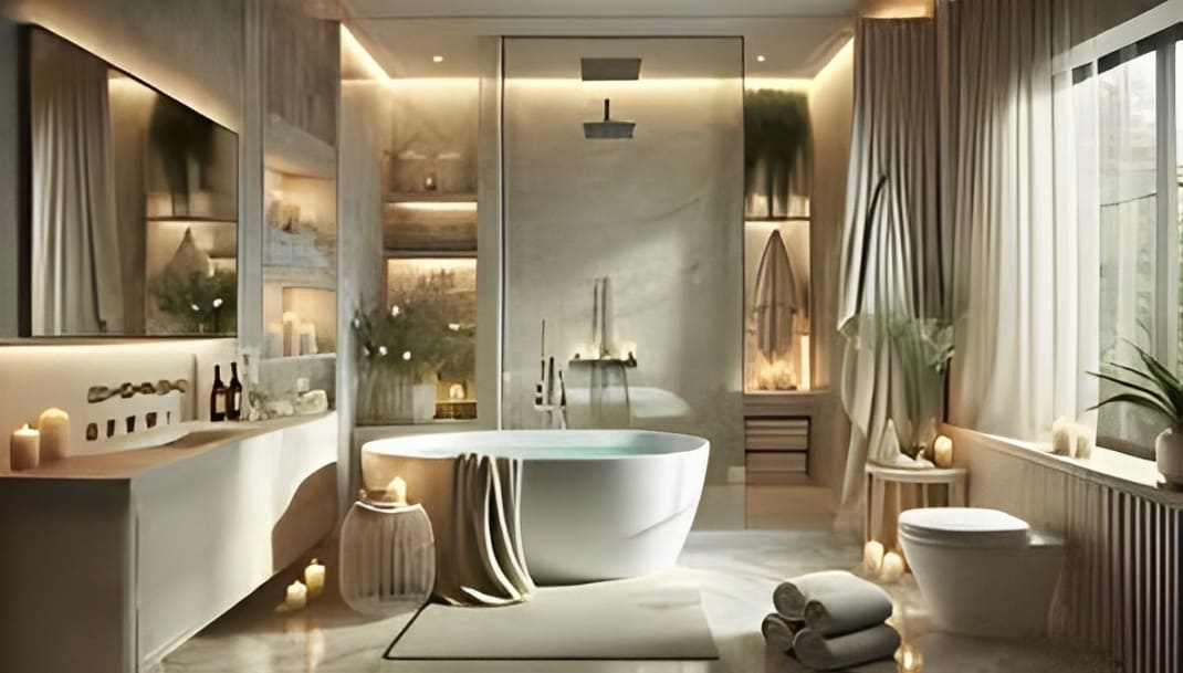 Luxury spa-inspired bathroom with marble